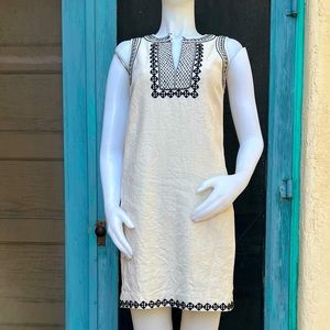 Ann Taylor Tribal Embroidered Sheath, size 0, Natural White/Black, Linen blend